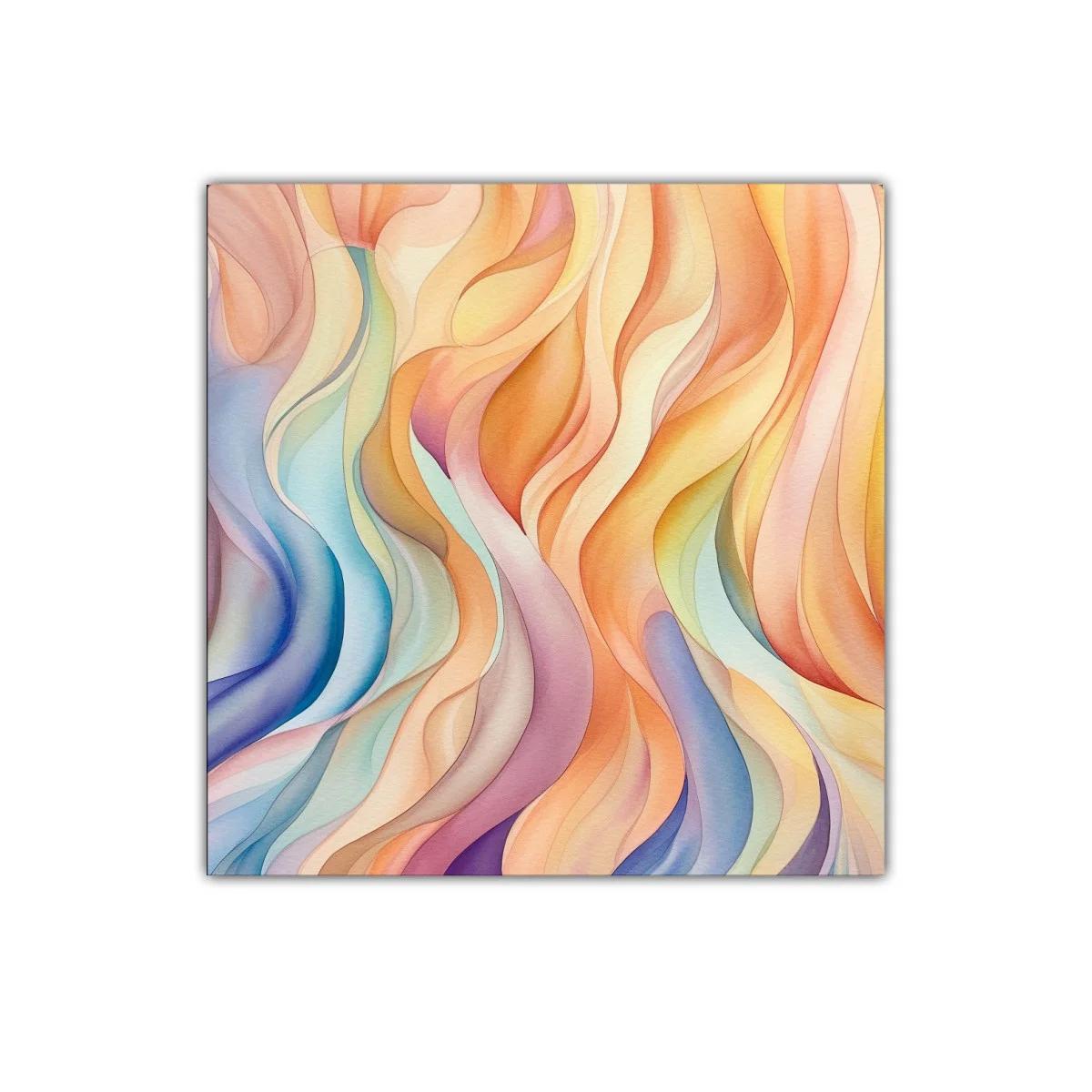 Cuadro abstracto en tonos cálidos y fríos con movimiento fluido