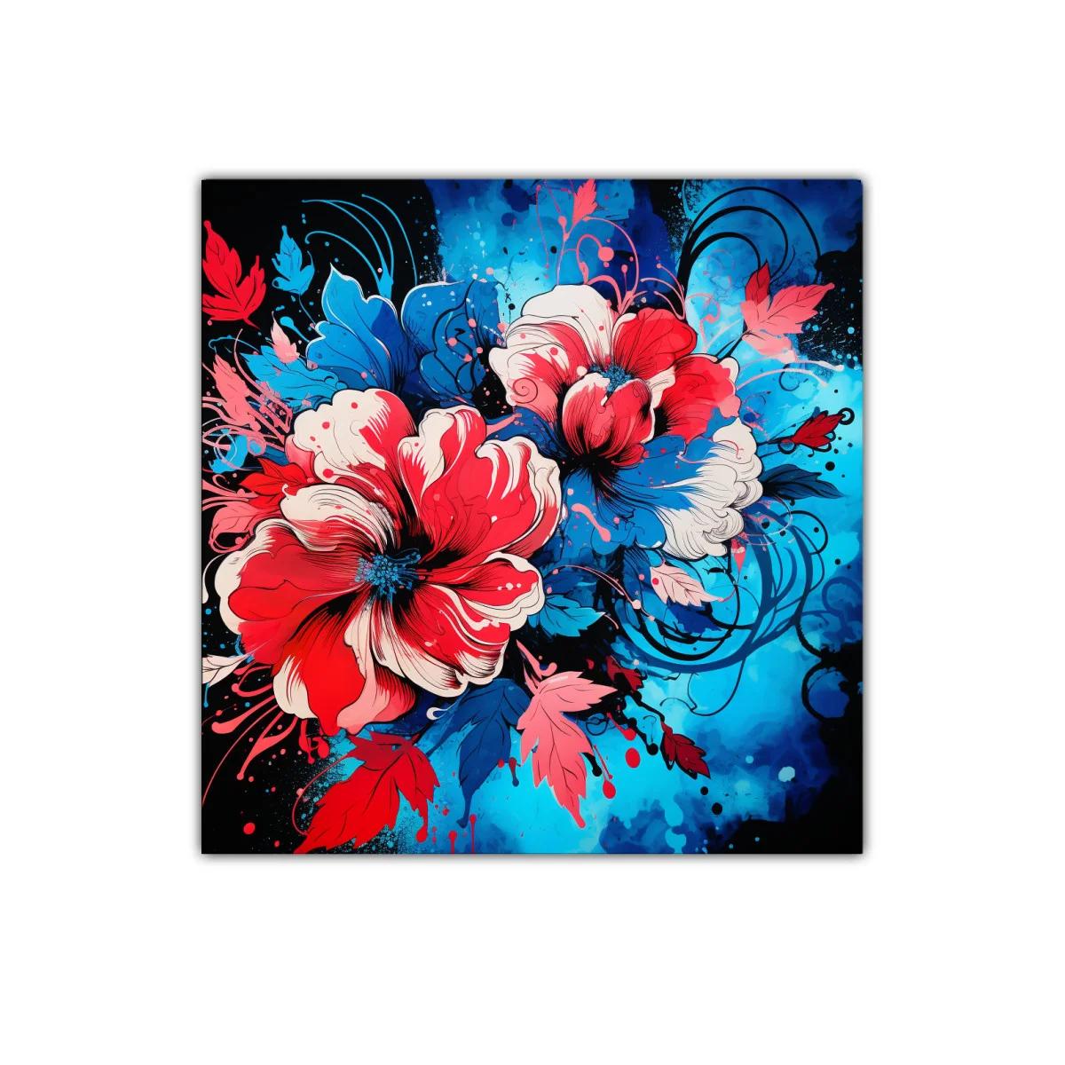 Floración vibrante en tonos rojos y azules contrastantes — imagen principal