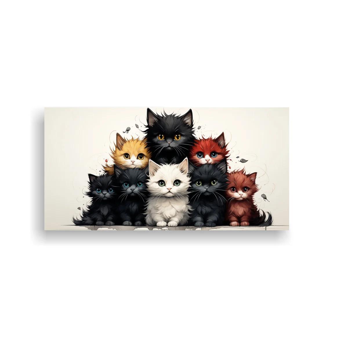 Cuadro grupo de gatitos con salpicaduras de acuarela