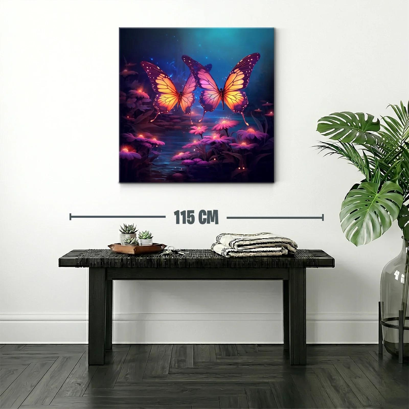 Mariposas luminosas sobre flores en bosque encantado — miniatura 2
