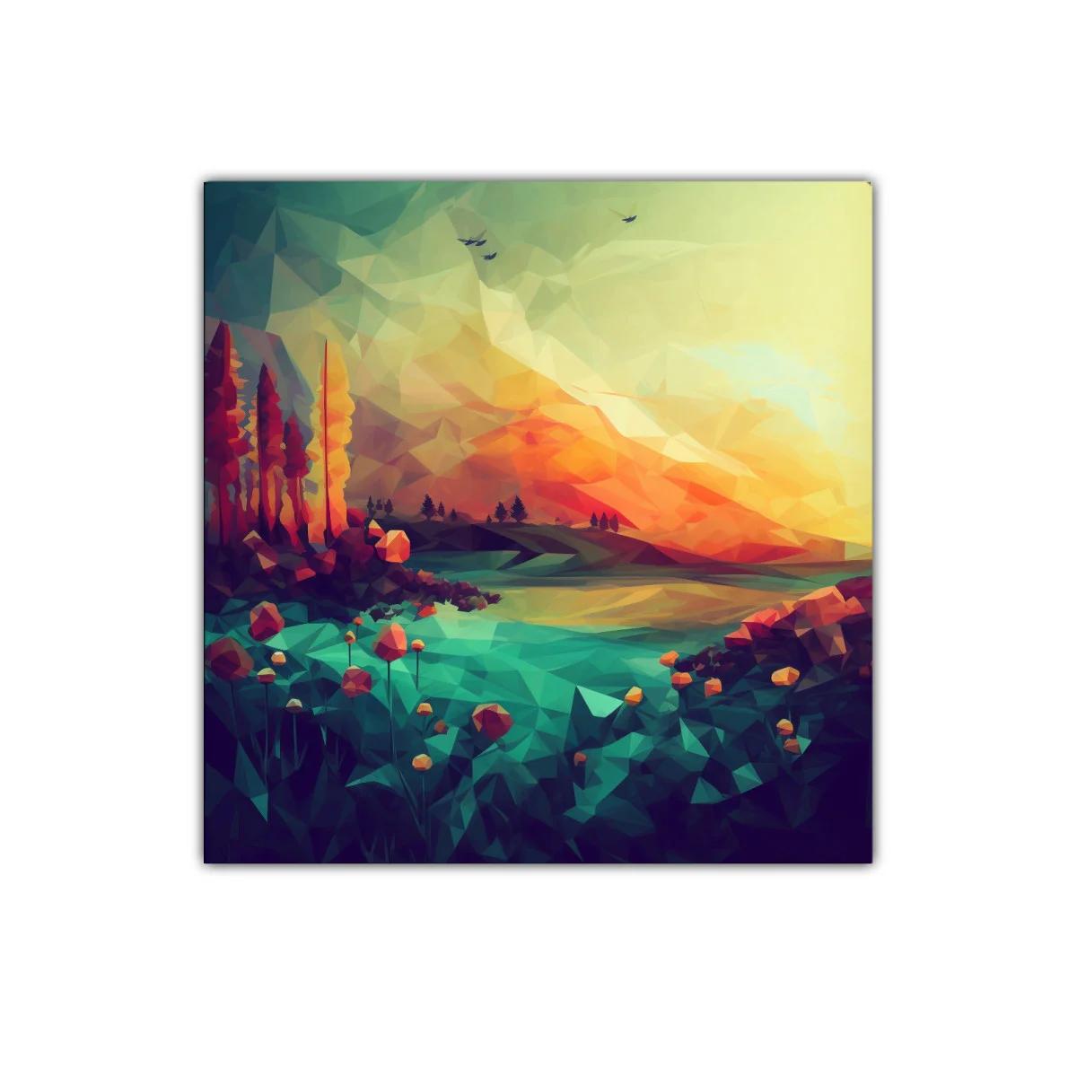 Paisaje geométrico con colores cálidos y vibrantes — imagen principal