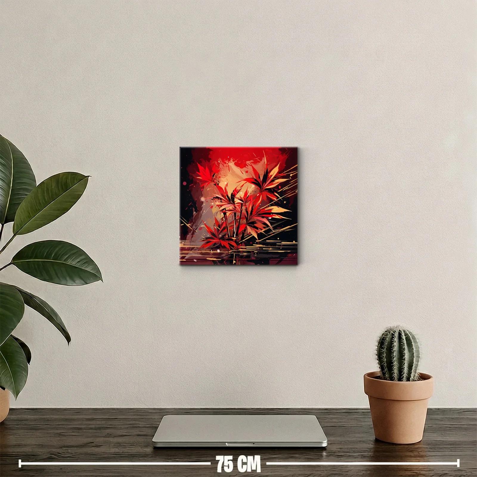 Cuadro decorativo con explosión de hojas rojas vibrantes — miniatura 2