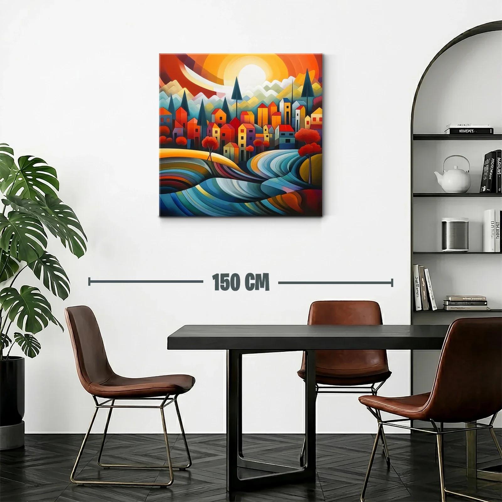 Paisaje urbano con tonos vibrantes y diseño geométrico — miniatura 2