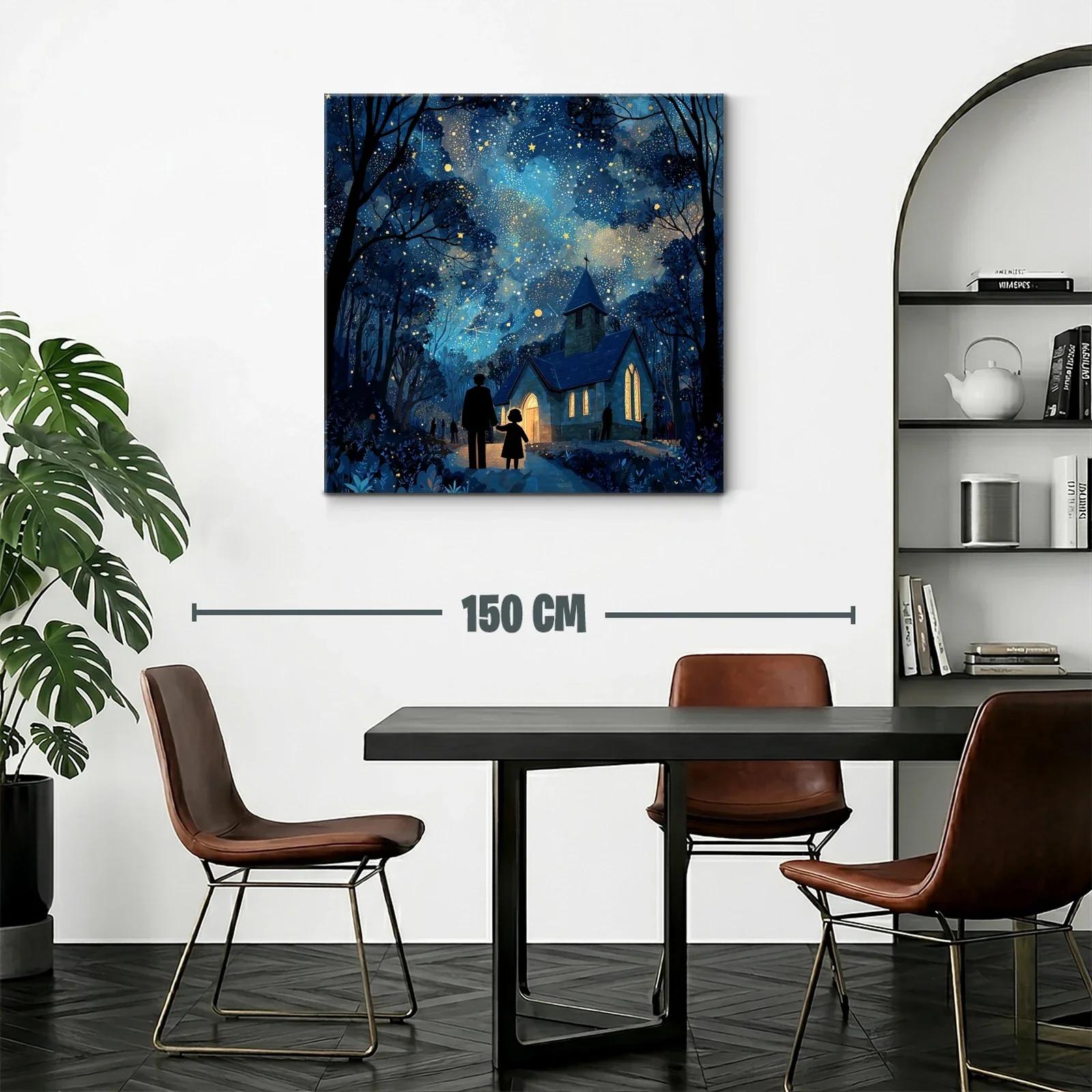 Nocturno encantador con iglesia iluminada bajo cielo estrellado — miniatura 2