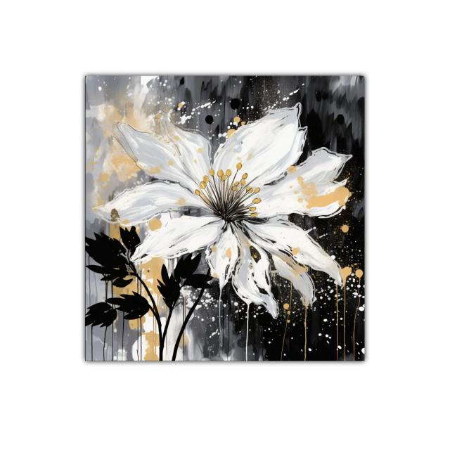 Flor blanca con detalles dorados sobre fondo oscuro