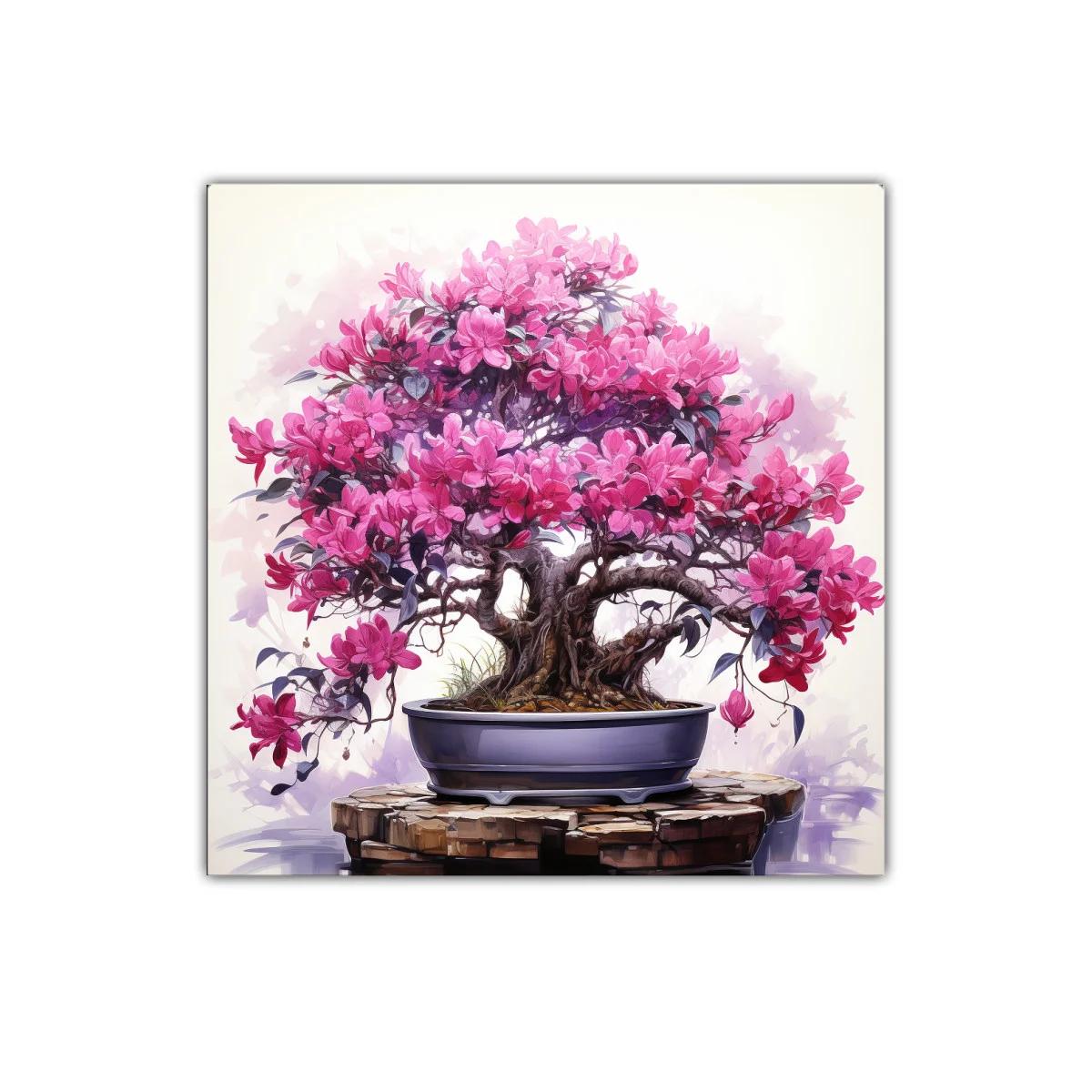 Cuadro decorativo con bonsái de flores rosadas vibrantes — imagen principal