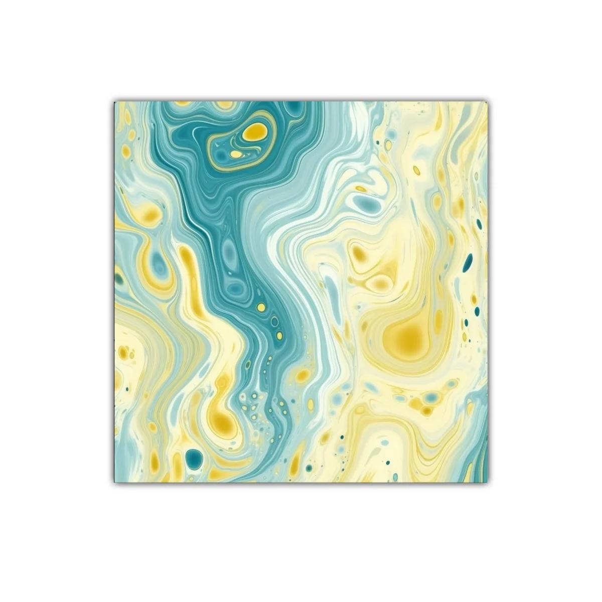 Cuadro abstracto con fluidas formas y tonos aqua y amarillo — imagen principal