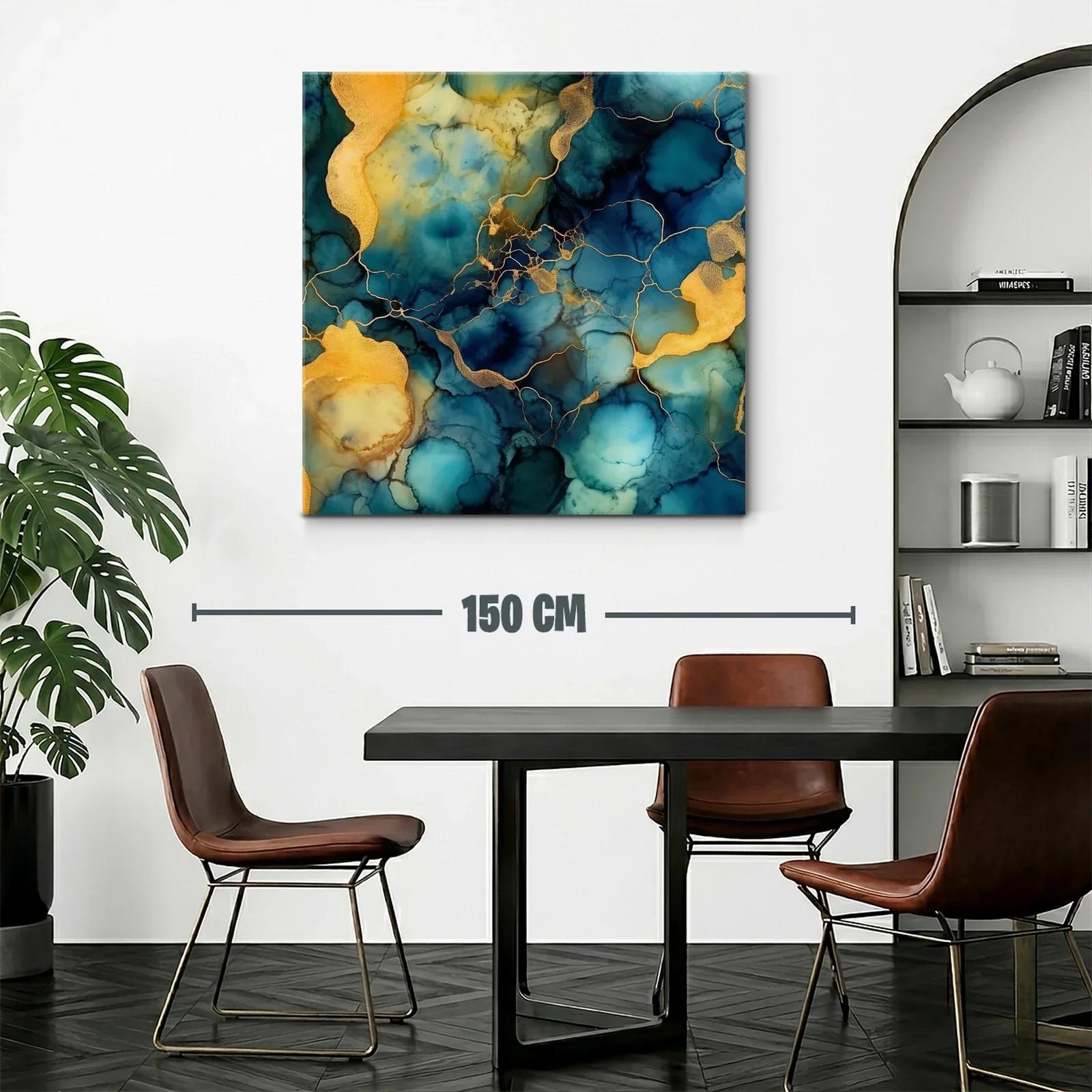 Cuadro abstracto en tonos azules y dorados modernos — miniatura 2