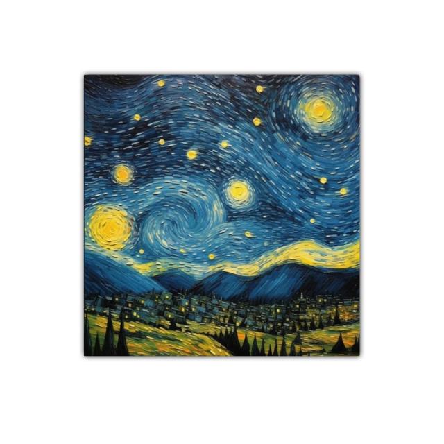 Cielo Nocturno Estrellado con Pueblo y Montañas