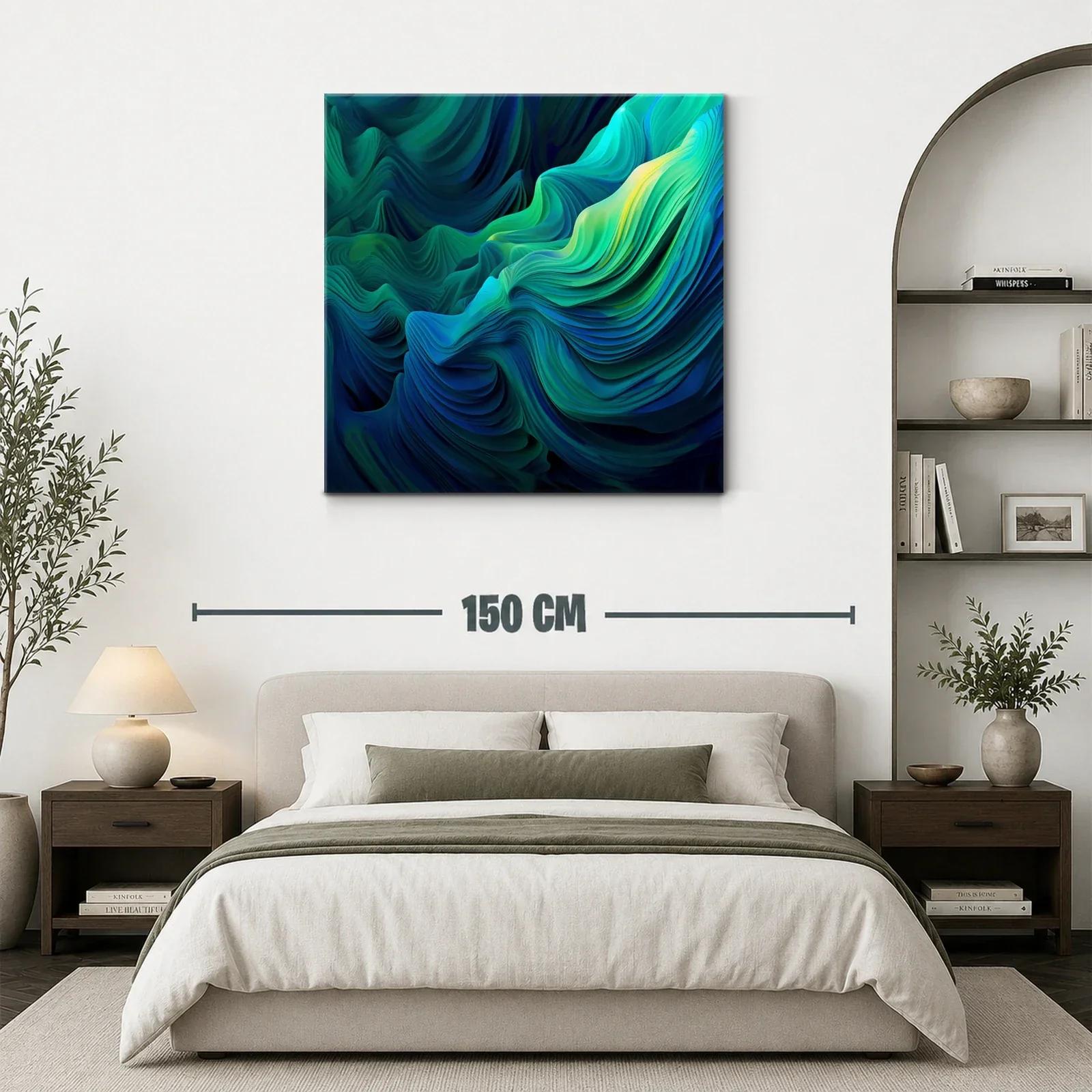 Cuadro Abstracto en Tonos Verdes y Azules Vibrantes — miniatura 3