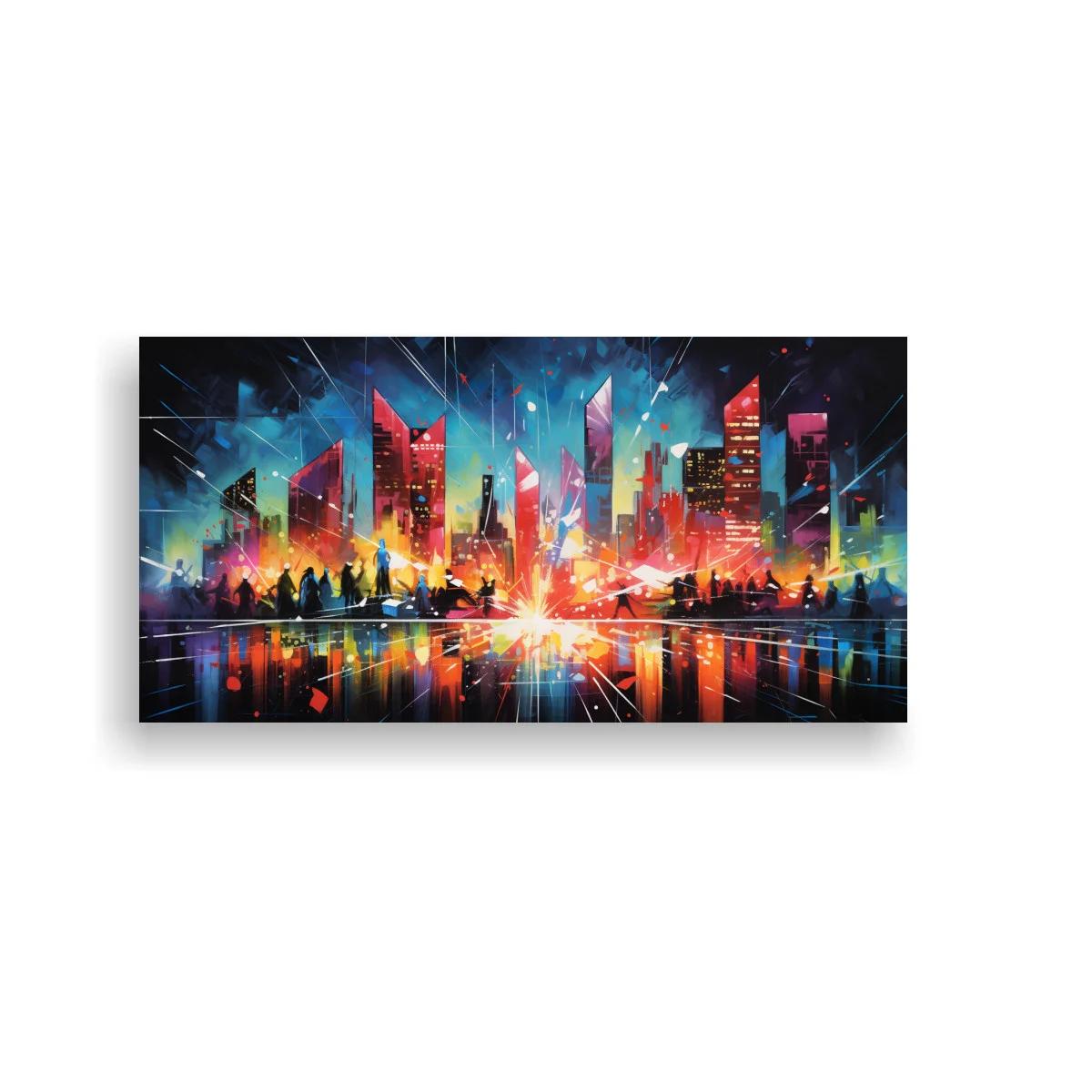 Cuadro skyline urbano futurista con destello central