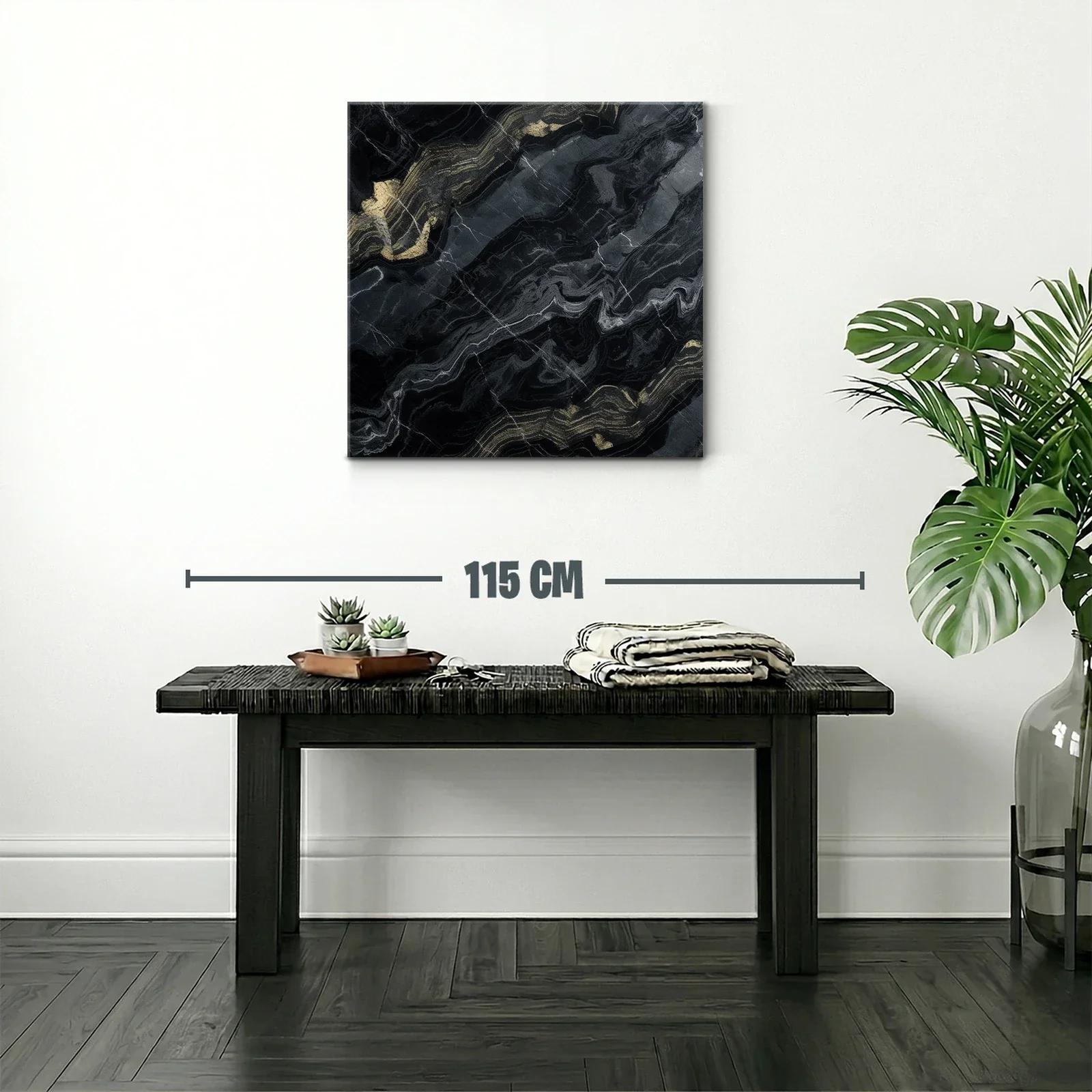 Cuadro abstracto con vetas doradas y fondo oscuro — miniatura 2