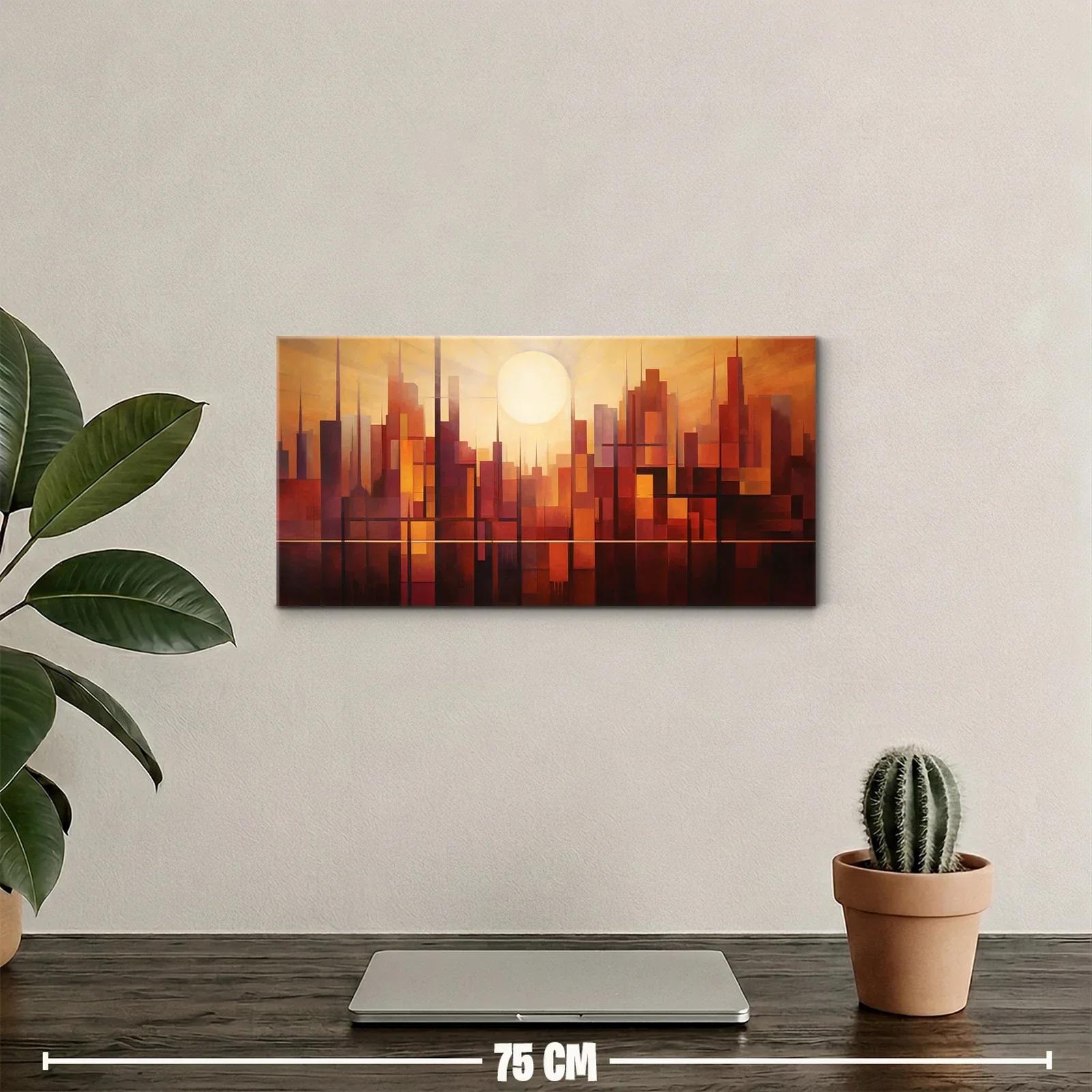 Cuadro skyline urbano abstracto con sol intenso — miniatura 2