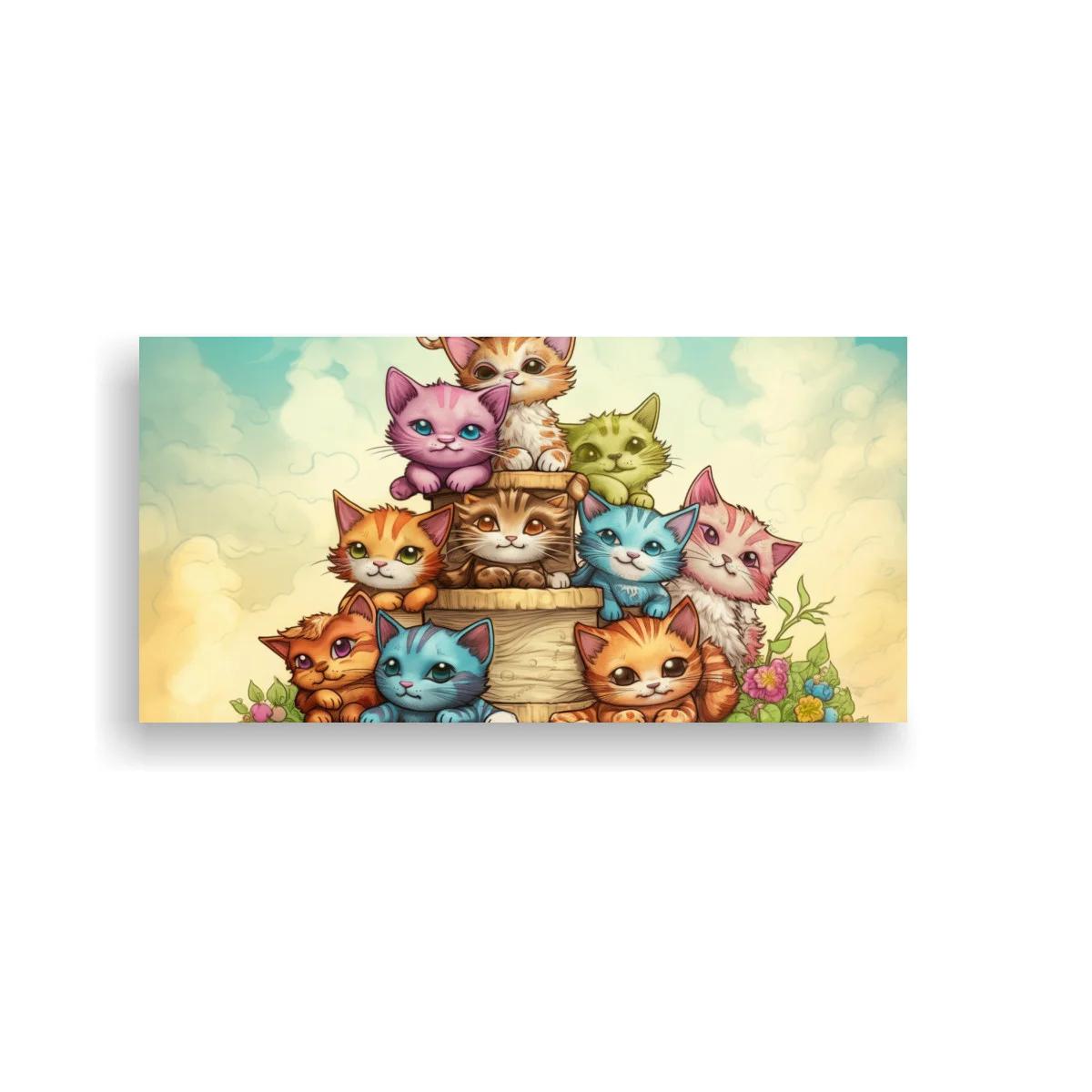 Cuadro grupo de gatitos en cesta de mimbre