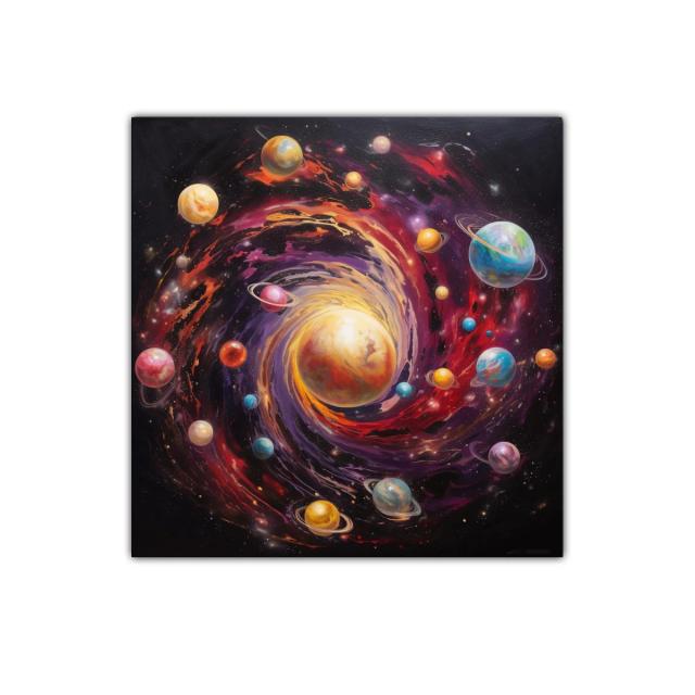 Cuadro Galaxia en Movimiento con Planetas Coloridos
