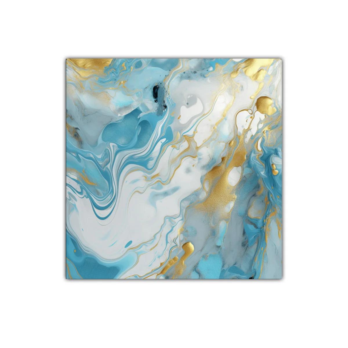 Cuadro abstracto con tonos azules y dorados elegantes — imagen principal