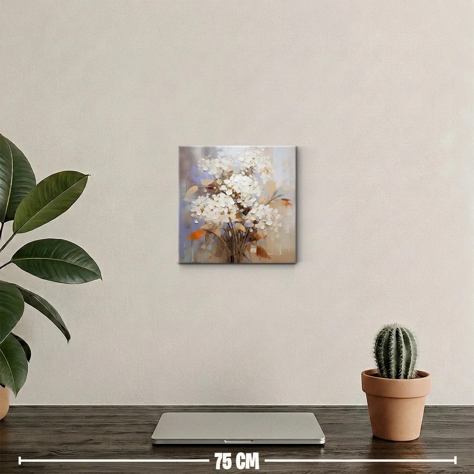 Cuadro decorativo con ramo de flores blancas y toques cálidos — miniatura 2