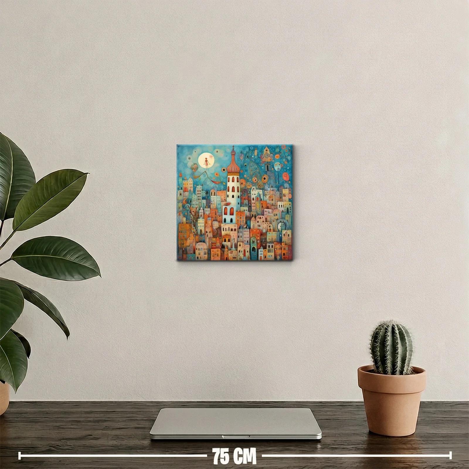 Ciudad encantada con torre y cielo onírico azul — miniatura 2