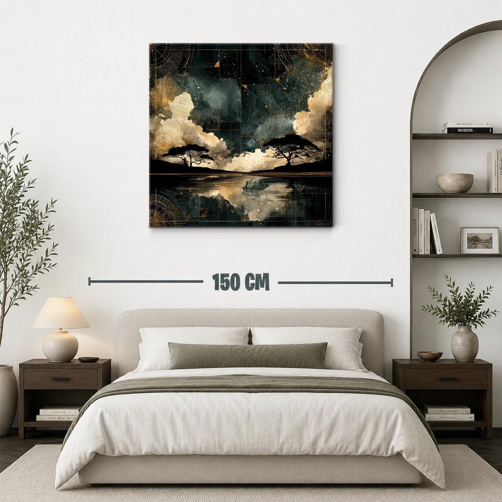 Paisaje nocturno con árboles y reflejos dorados — miniatura 3