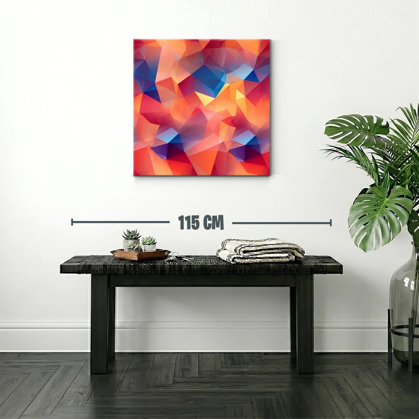 Cuadro abstracto con triángulos en tonos cálidos y fríos — miniatura 2