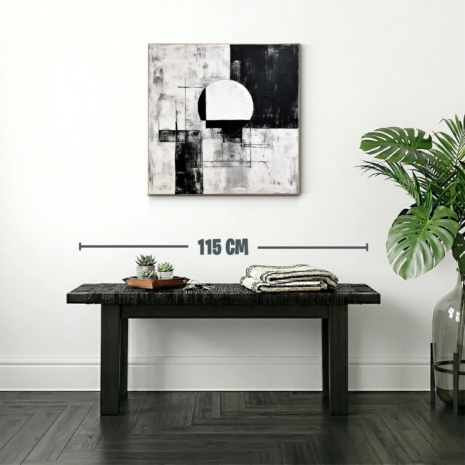Cuadro abstracto en blanco y negro con formas geométricas — miniatura 2