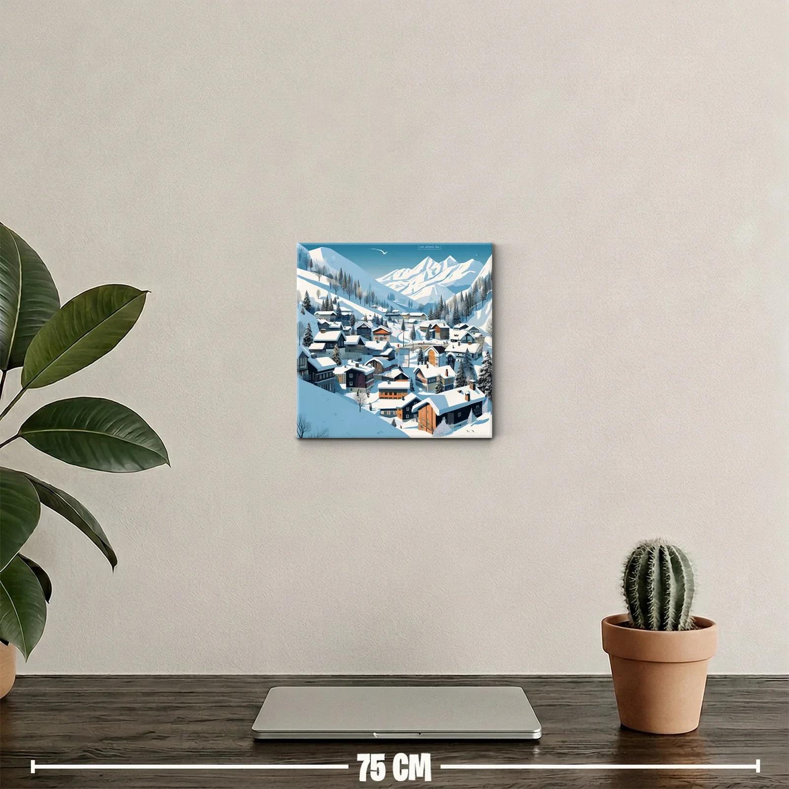 Paisaje Invernal de Pueblo Alpino entre Montañas Nevadas — miniatura 2