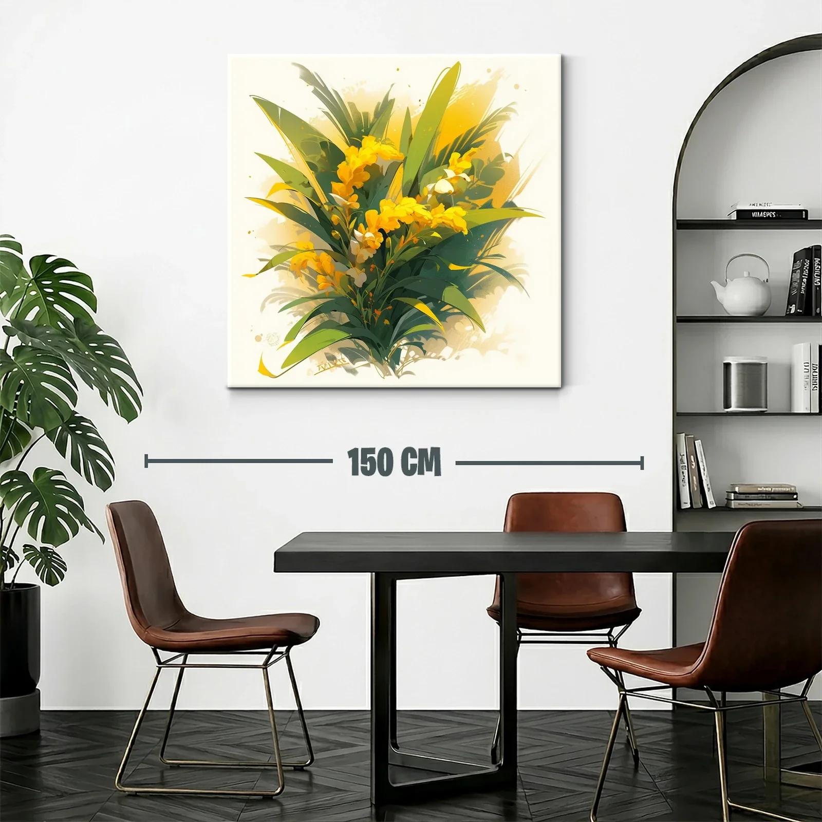 Cuadro con ramo vibrante de flores amarillas y follaje verde — miniatura 2