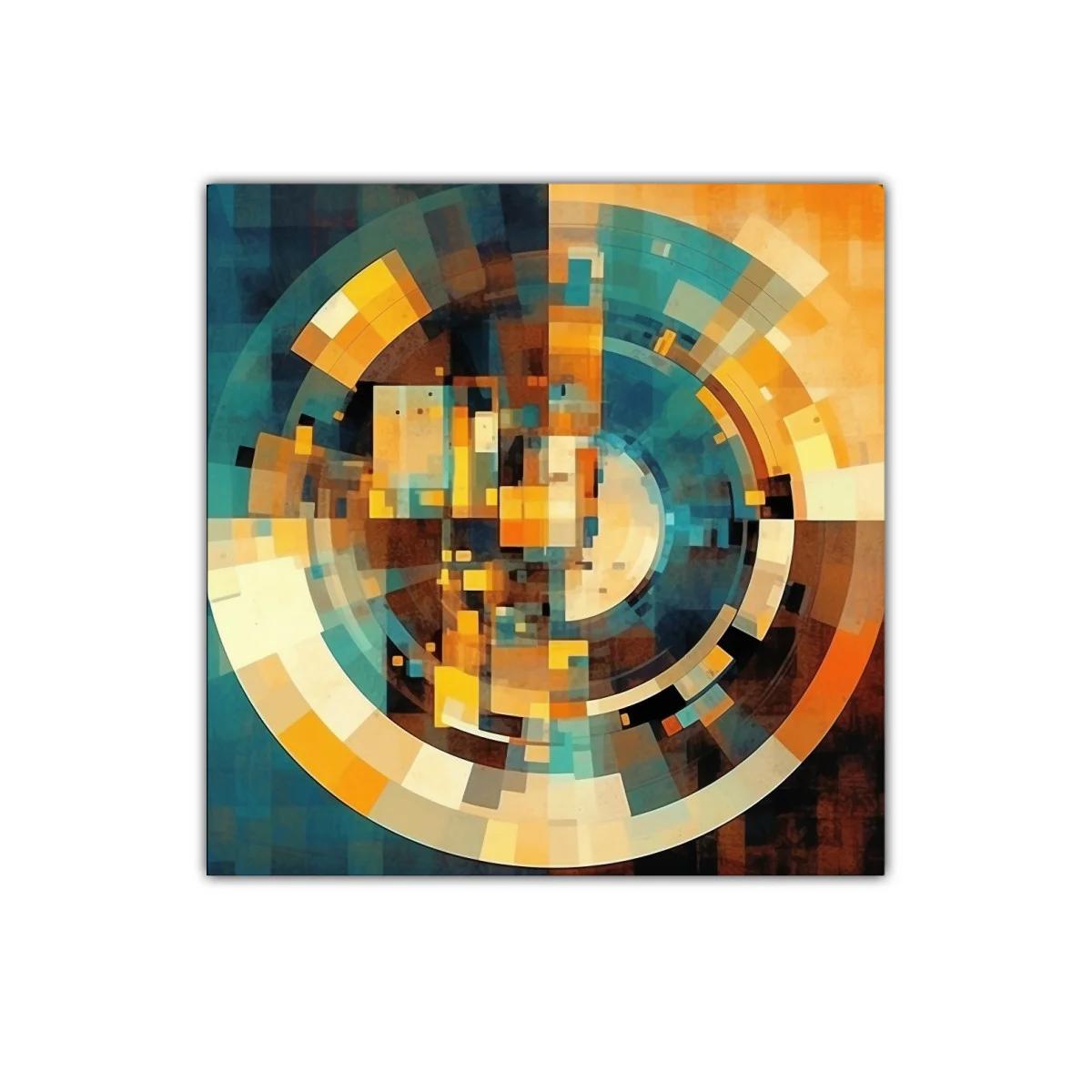 Cuadro con diseño abstracto y paleta cálida y azulada
