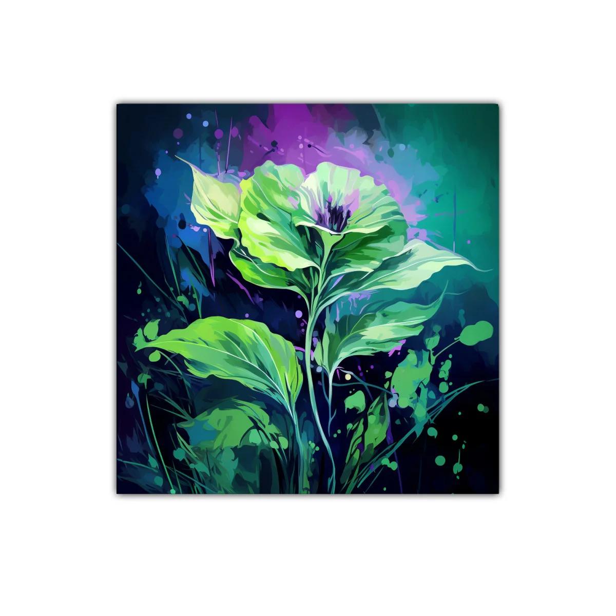 Cuadro decorativo con flores y hojas verdes vibrantes — imagen principal