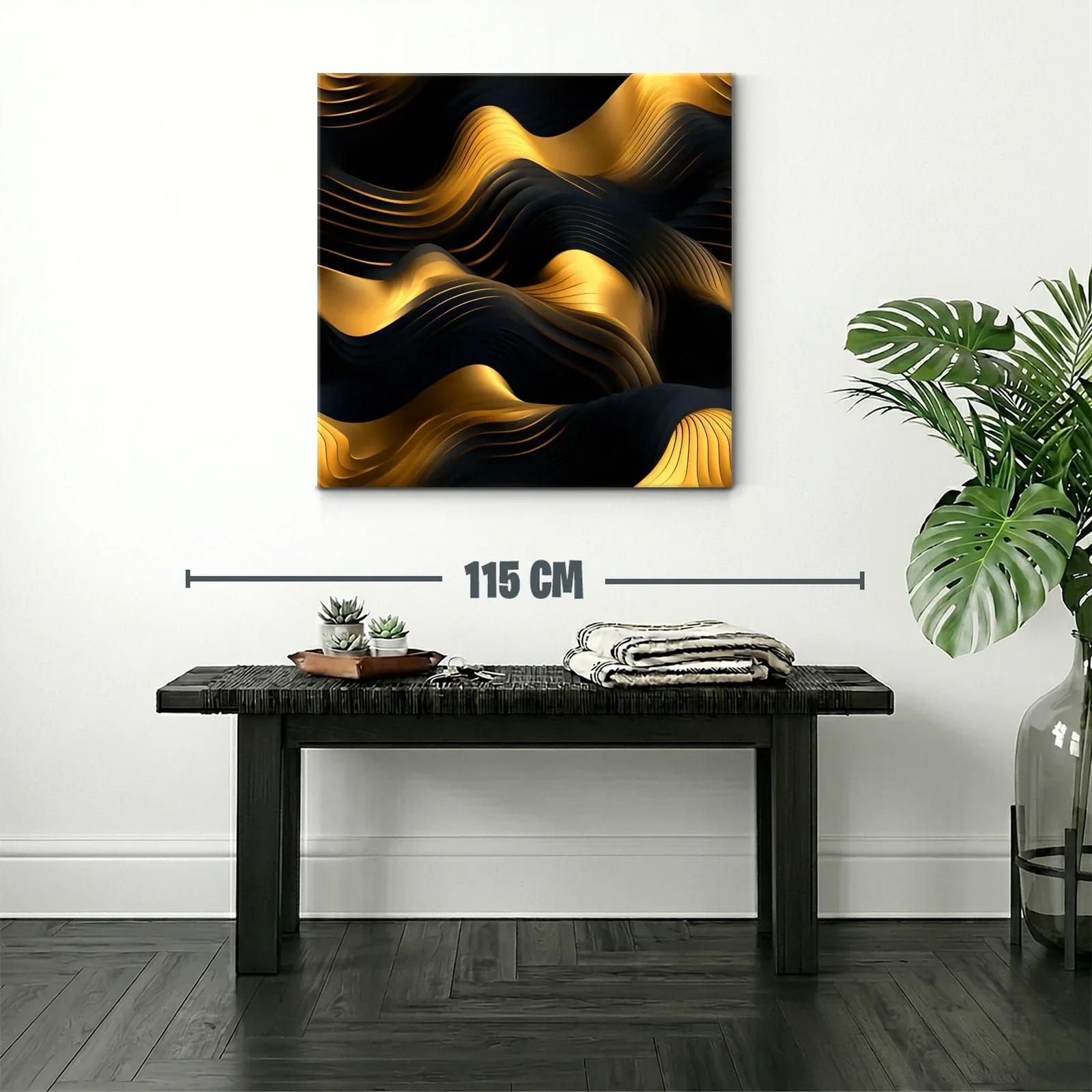 Composición abstracta en tonos dorados y negros con texturas onduladas — miniatura 2