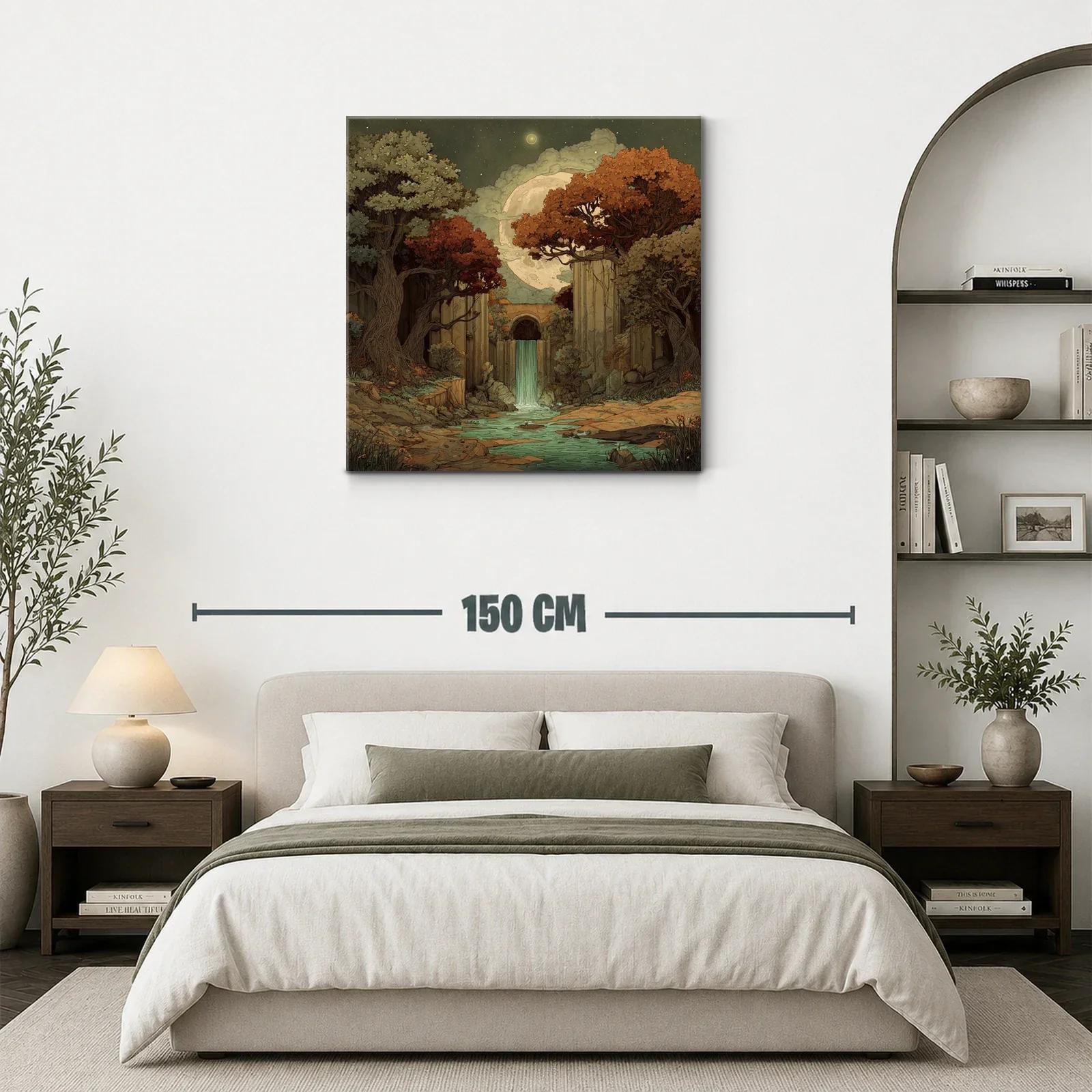 Paisaje nocturno con cascada y árboles de otoño — miniatura 3