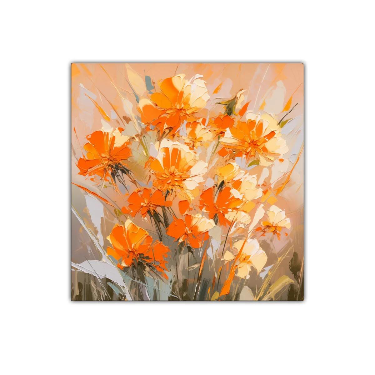 Cuadro decorativo con flores en tonos naranja y beige