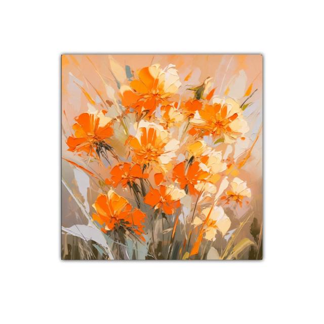 Cuadro decorativo con flores en tonos naranja y beige