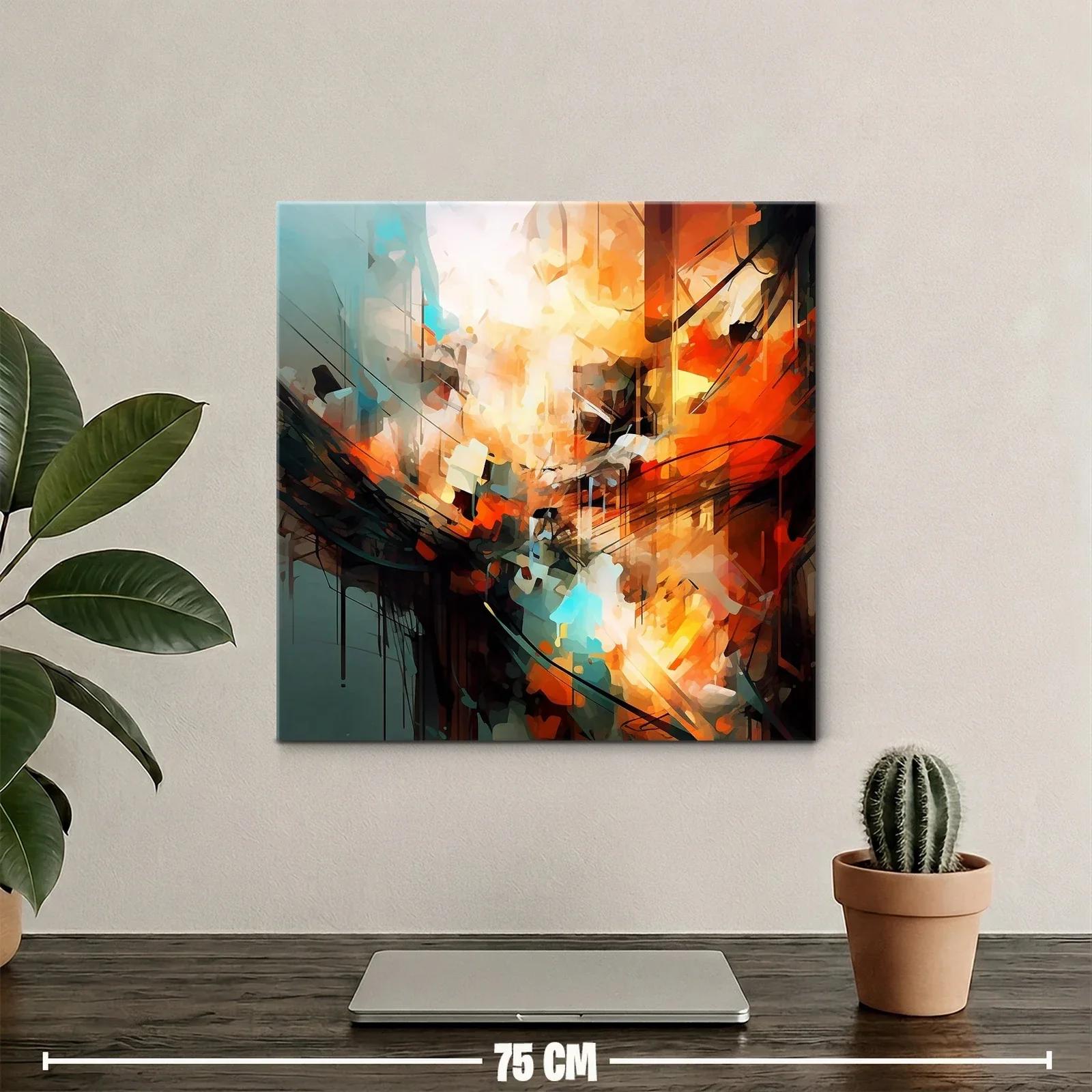 Cuadro abstracto con vibrantes tonos cálidos y toques azules — miniatura 2