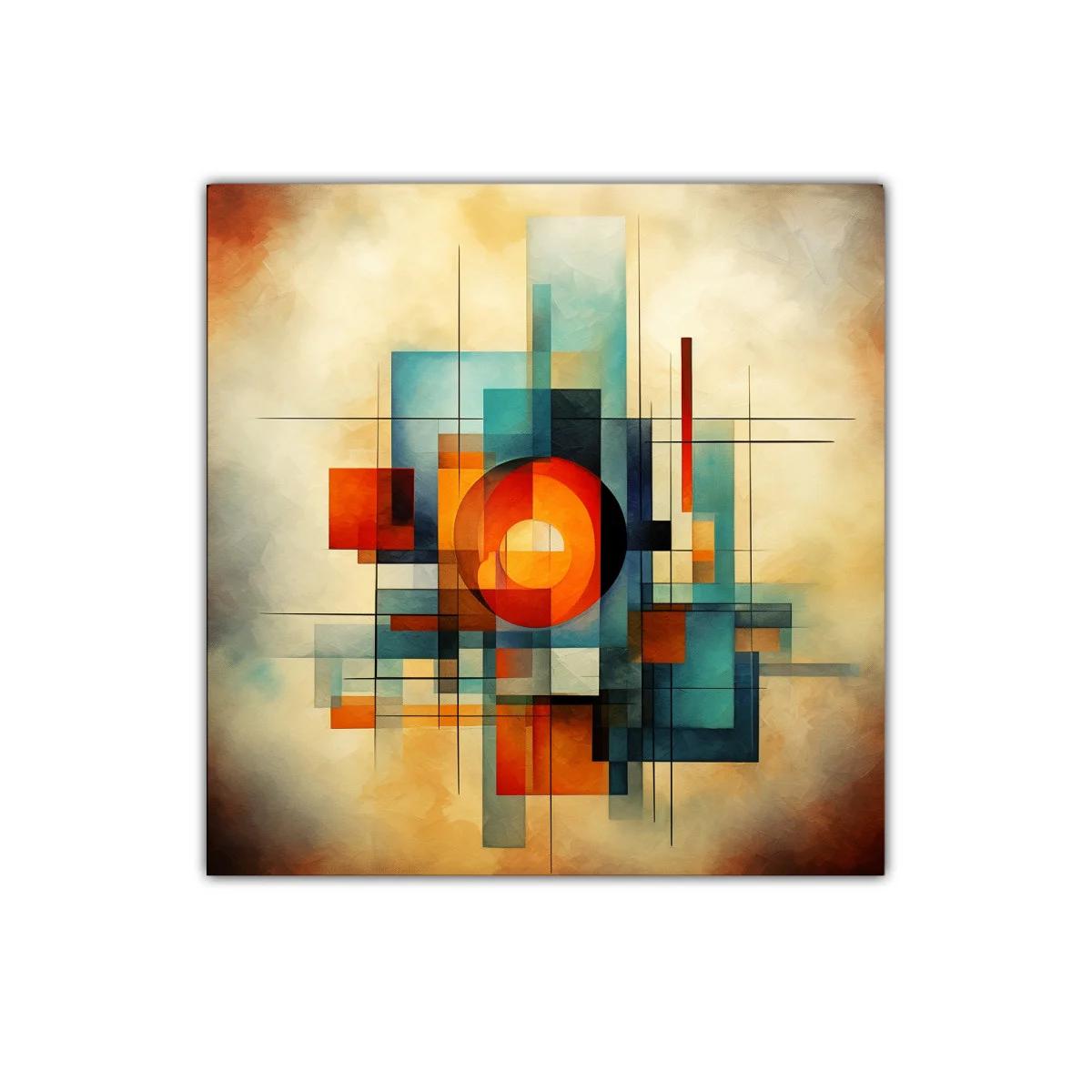 Composición geométrica con colores cálidos y fríos equilibrados
