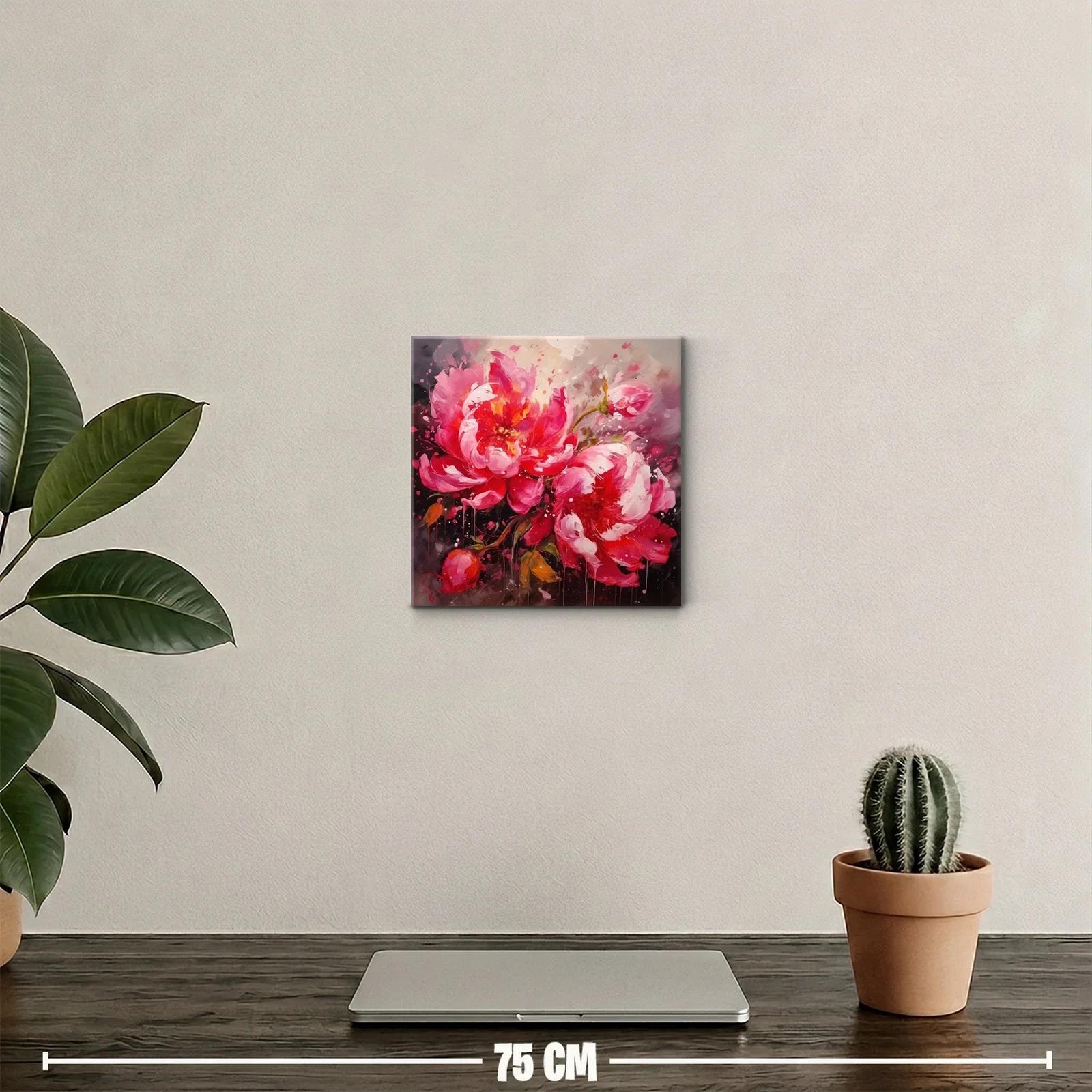 Cuadro decorativo con flores rosas vibrantes y detalles rojos — miniatura 2