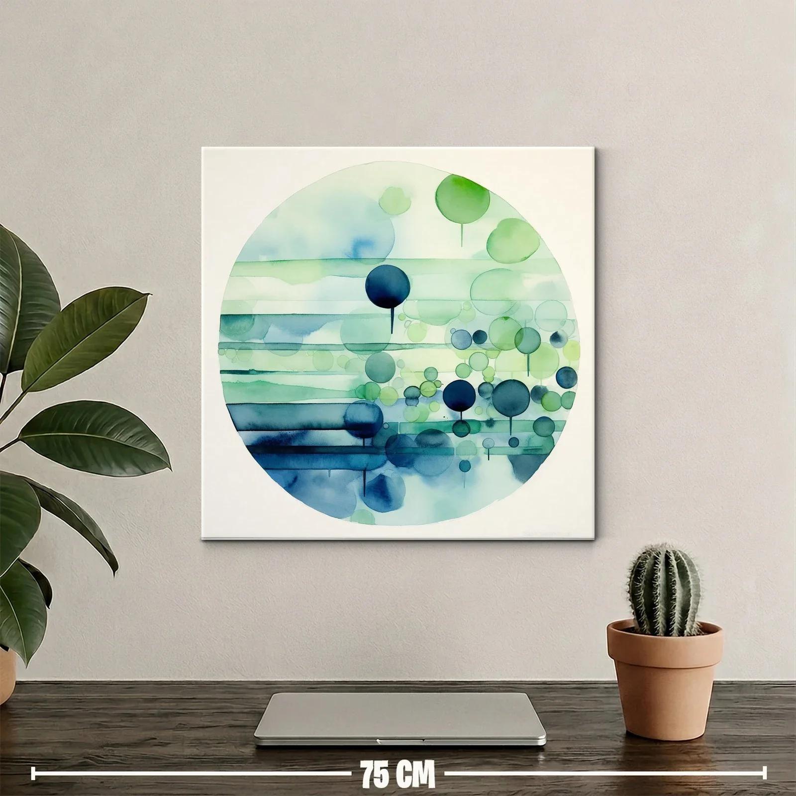 Cuadro abstracto con círculos en tonos azules y verdes — miniatura 2
