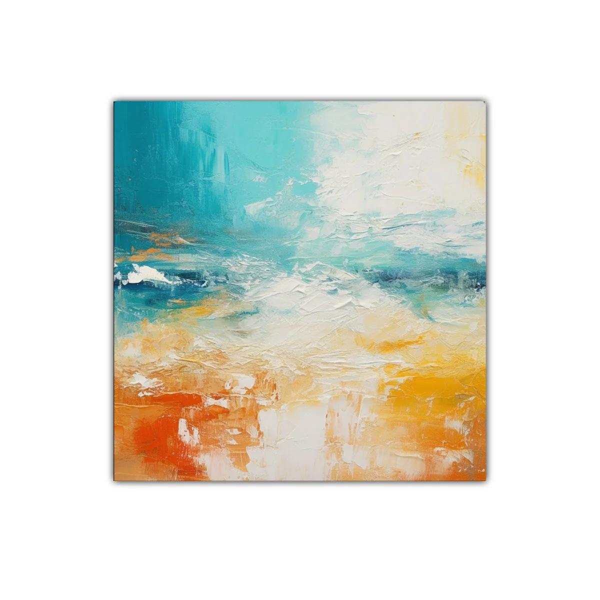 Cuadro decorativo con abstracto en tonos turquesa y naranja — imagen principal