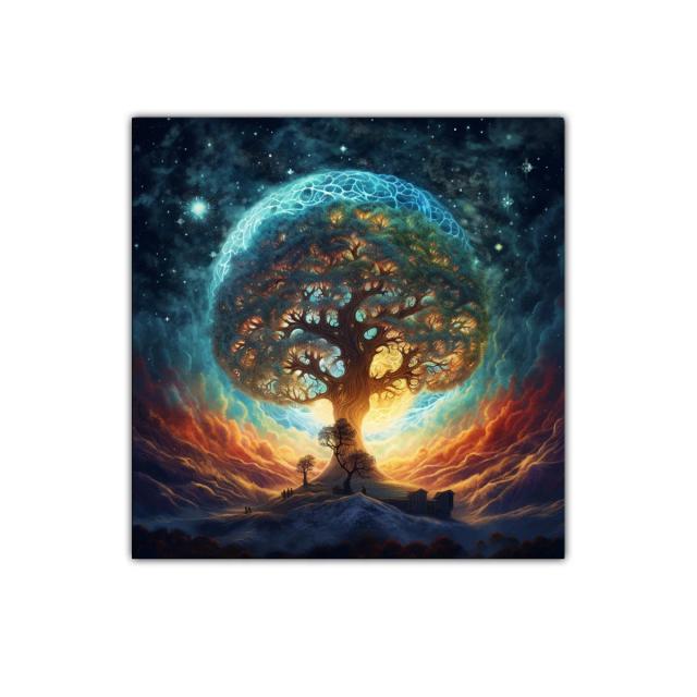 Árbol de la vida iluminado en cielo estrellado místico