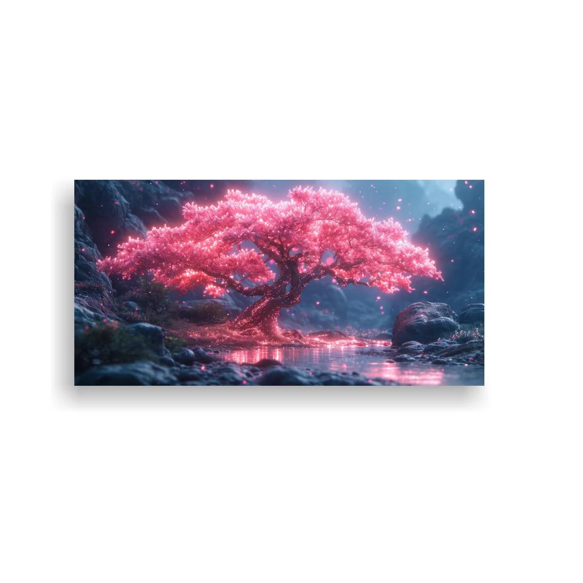 Cuadro cerezo en flor reflejado en el agua