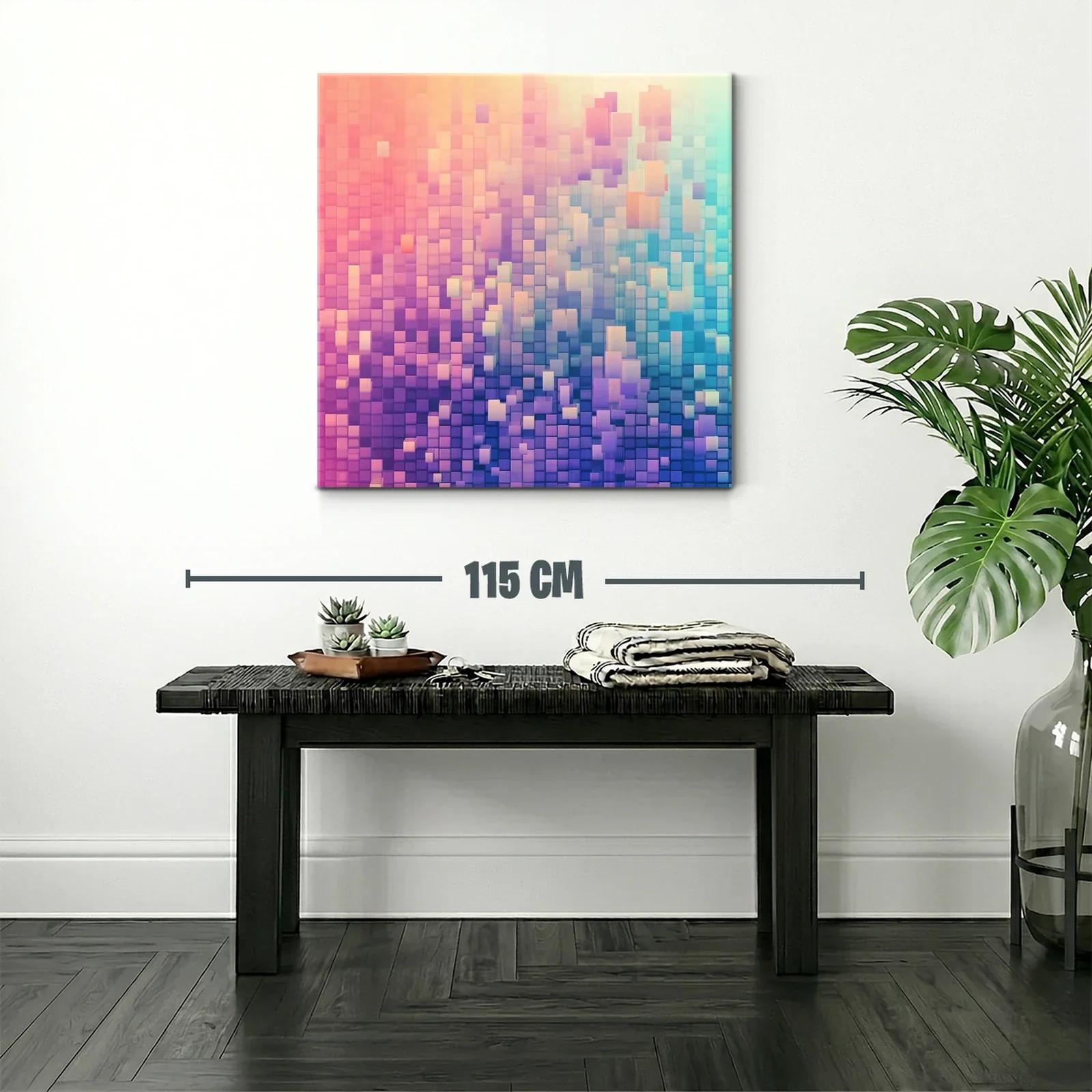 Cuadro abstracto con cubos en tonos pastel vibrantes — miniatura 2