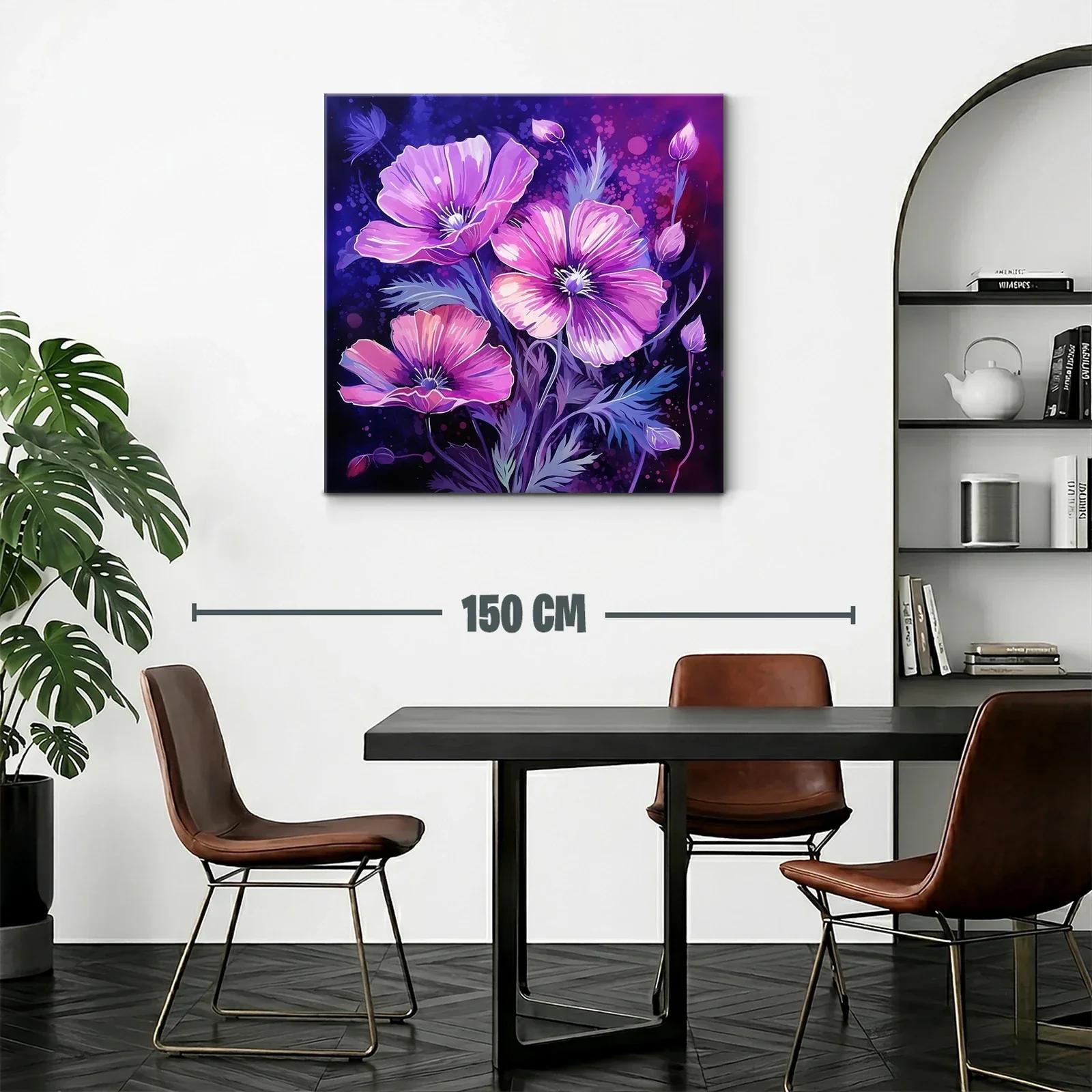 Cuadro floral vibrante con tonos púrpura y rosa — miniatura 2