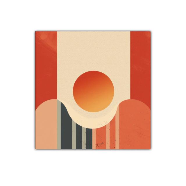 Composición geométrica con sol abstracto en tonos cálidos