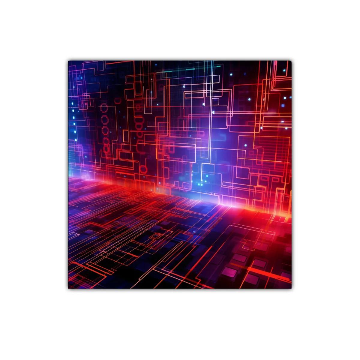Composición abstracta de líneas luminosas en tonos cálidos y fríos