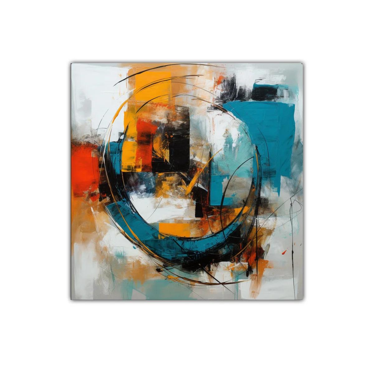 Cuadro decorativo abstracto con tonos azules y naranjas vivos