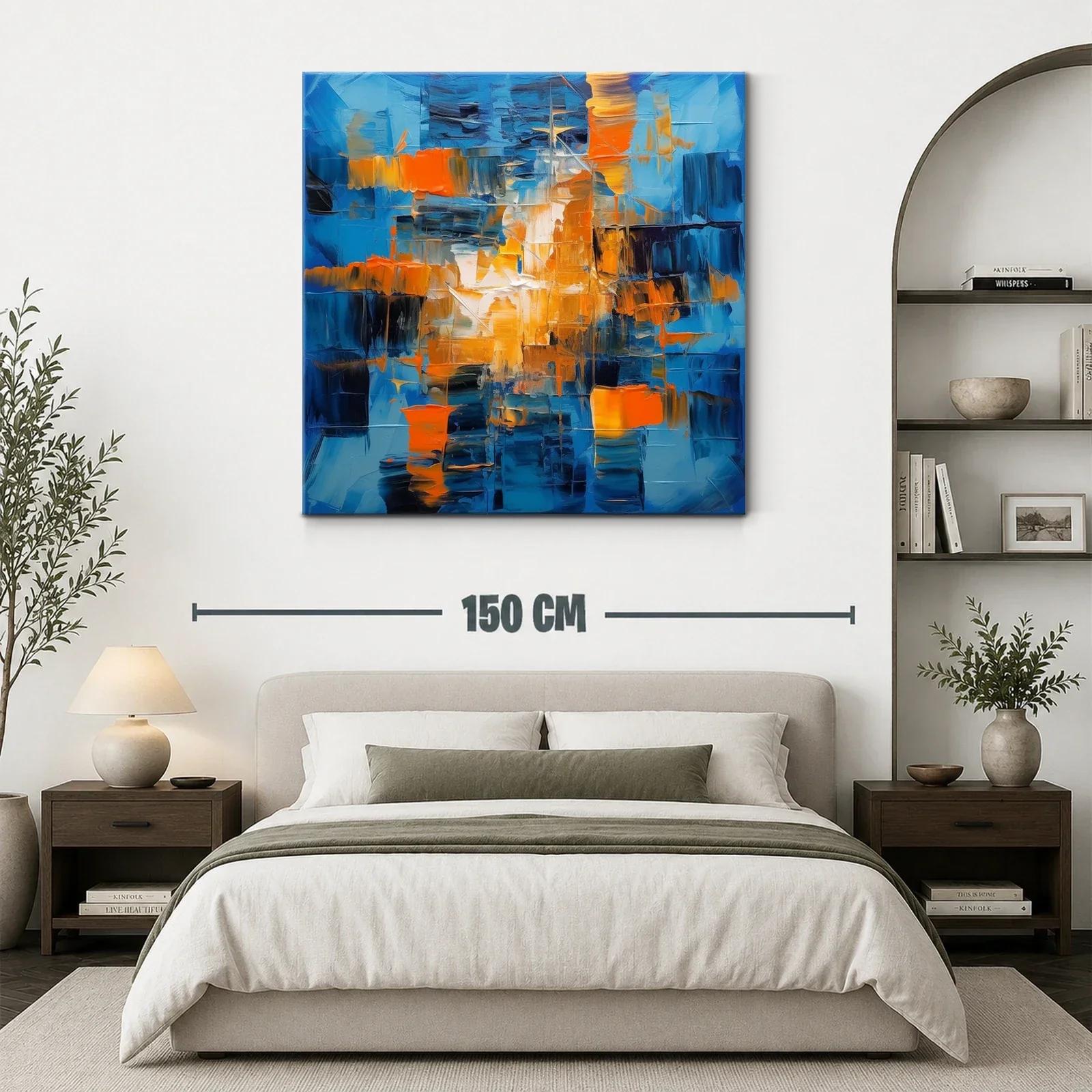 Cuadro abstracto en tonos azules y naranjas vibrantes — miniatura 3
