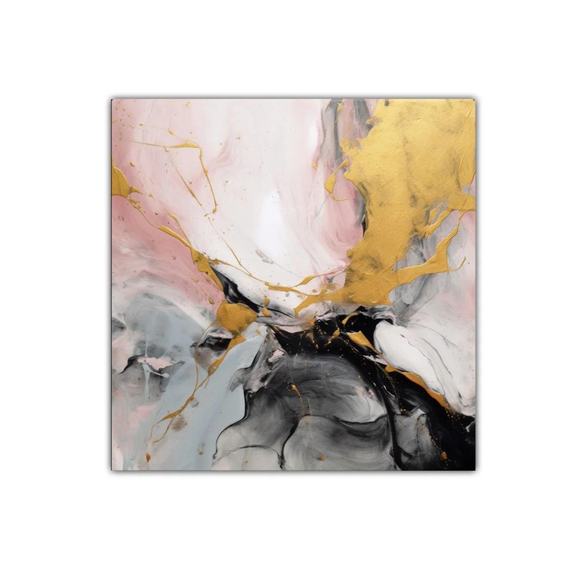 Cuadro abstracto con detalles dorados y tonos suaves