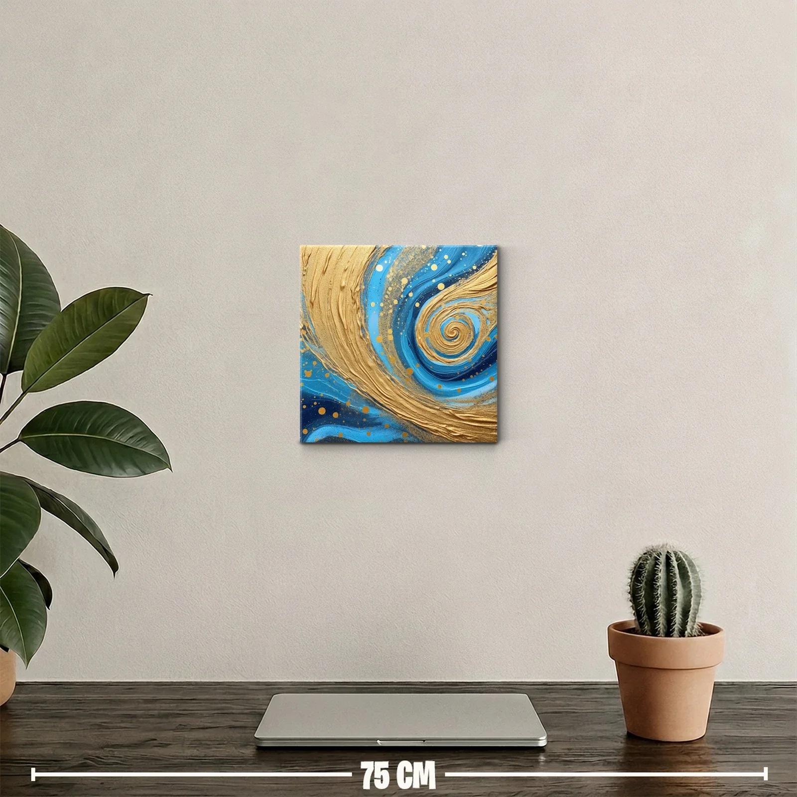 Cuadro abstracto con remolinos dorados y tonos azules — miniatura 2