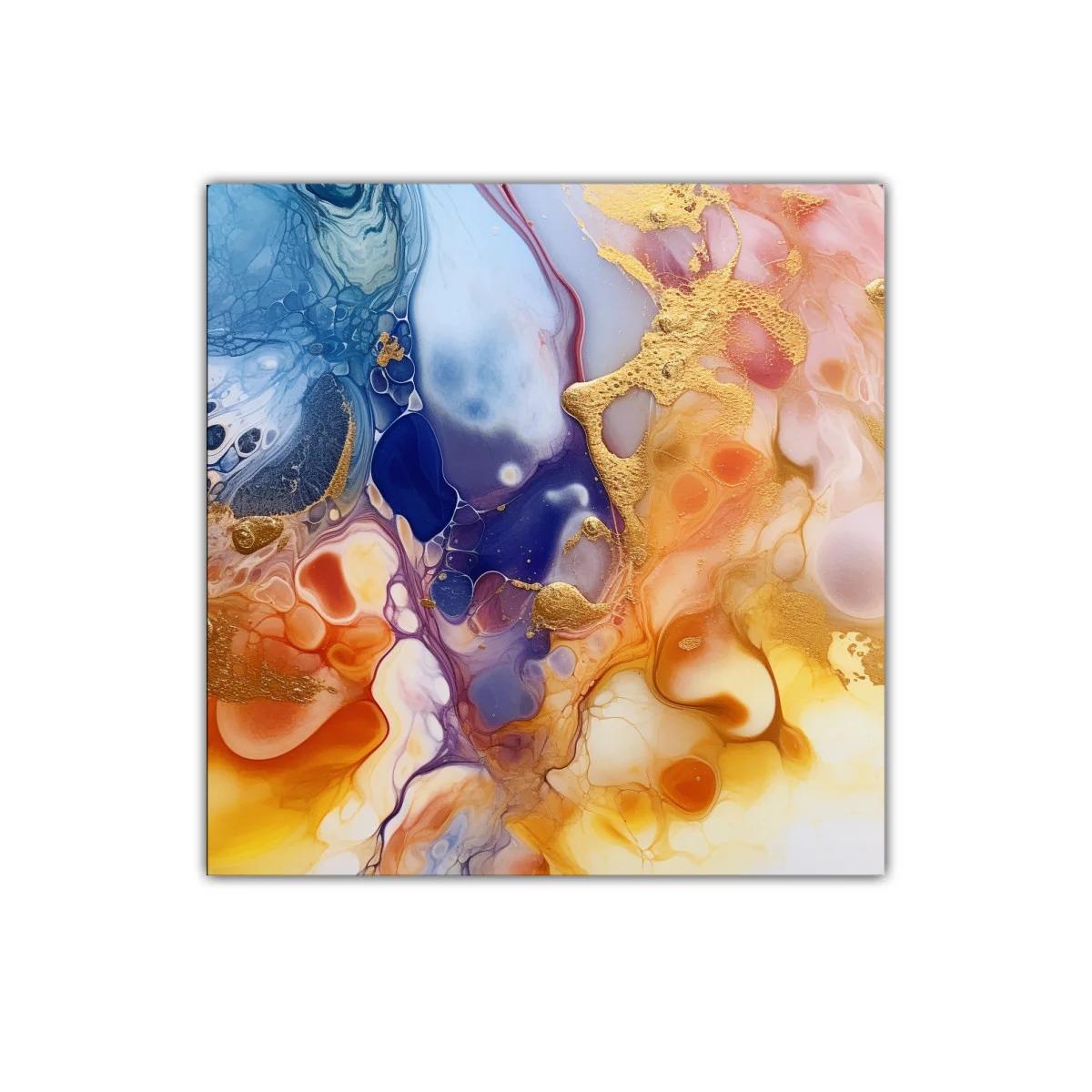 Cuadro abstracto con tonos cálidos y detalles dorados — miniatura 1