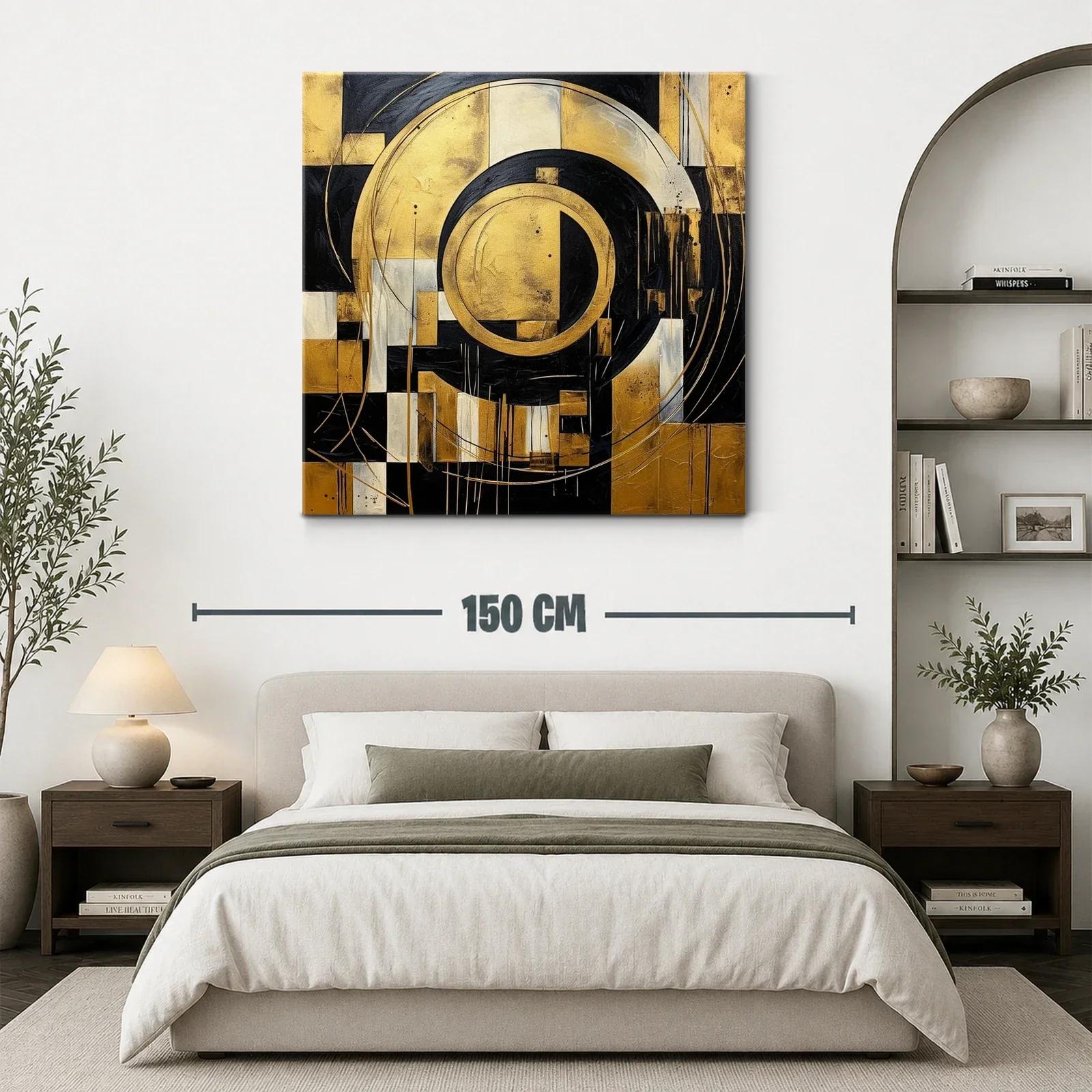 Cuadro Abstracto con Círculos Dorados y Negro Elegante — miniatura 3